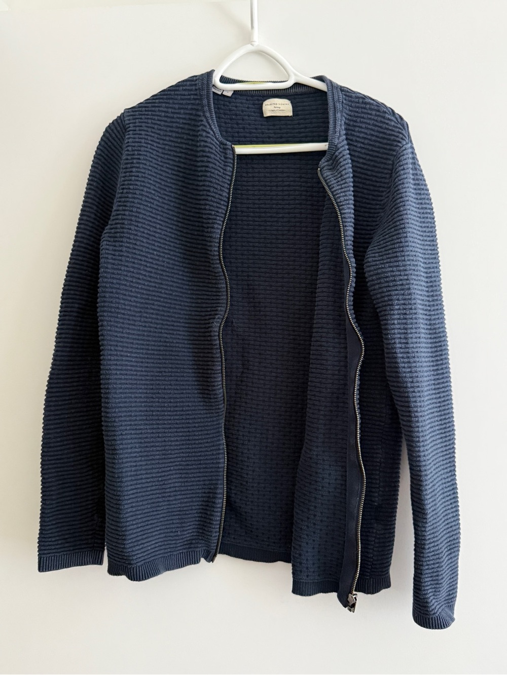 Classic Open-Front Navy Knit Cardigan Sweater